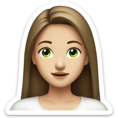beautiful girl with long brown straight hair and green eyes and a white top sticker