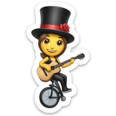 girl riding a unicycle while playing guitar and wearing a top hat sticker
