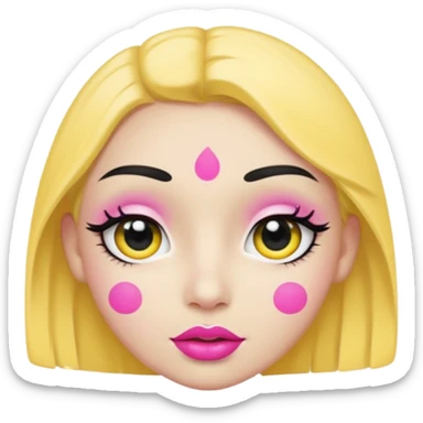 Yellow face with cute eyes pink lips and black dot shaped bindi sticker