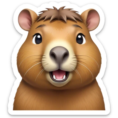 Cinematic Comical Capybara Portrait Emoji, Head tilted dramatically with an exaggeratedly amused expression, featuring a robust, rounded build and a distinct capybara face with a broad snout and quirky, small ears, rendered with lifelike soft fur and wide, comically expressive eyes brimming with playful disbelief; high shine, dramatic yet playful, styled with an air of cheeky mischief, soft glowing outline, capturing the essence of a spirited and over‐the‐top capybara that looks ready to side‐eye its way into viral fame! sticker
