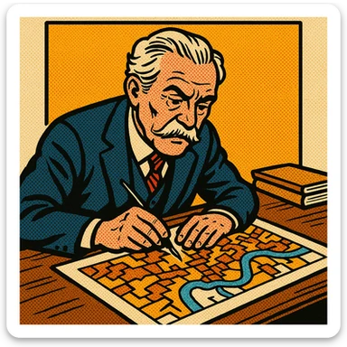 Charles Booth sitting at his desk creating a map of poverty in London sticker