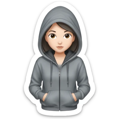 Sasha Gray in big gray hoodie full height sticker