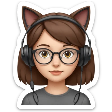 fille brune a lunette avec casque oreille de chat noir et gris sans boucle d'oreille sticker