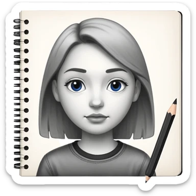 portre skecth on sketch book, with pencil. black and white sticker