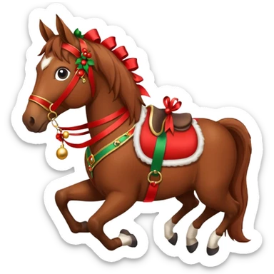 christmas brown horse with a red saddle sticker