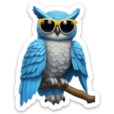 blue great horned owl with disco pants and sunglasses sticker