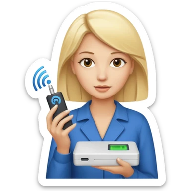 mujer rubia con modem de internet sticker