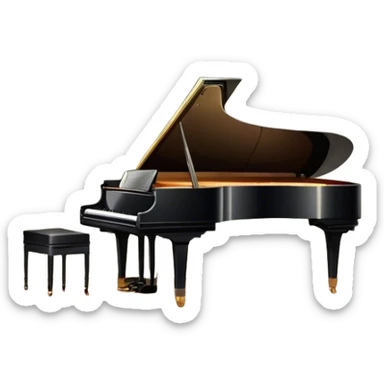 Icon for Musical Theater: a stage with musical notes, a spotlight and theatrical curtains, a grand piano. The icon should represent the fusion of music and theater, with emphasis on performance and orchestration. Transparent background. sticker