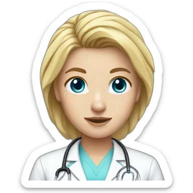 female blue-eye blond doctor with unbound hair in light blue scrubs sticker