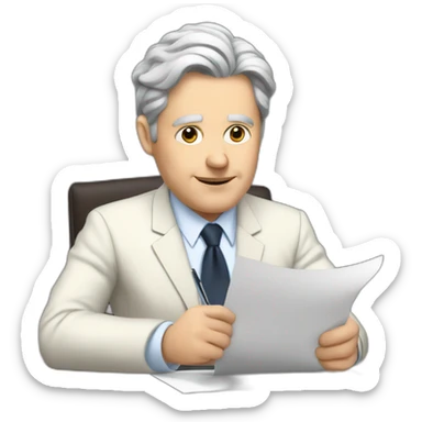 a white politician with back hair signing a paper sticker