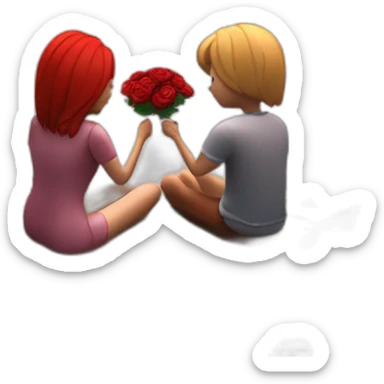  A couple siting on the beautiful lake. boyfriend proposed her girlfriend with red roses 3d animation realistic. sticker
