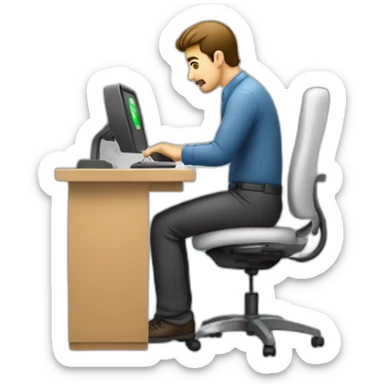 homme qui travaille sur un ordinateur sur un bureaux sticker