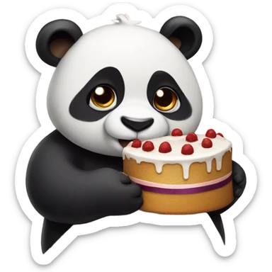 A panda holding a cake sticker