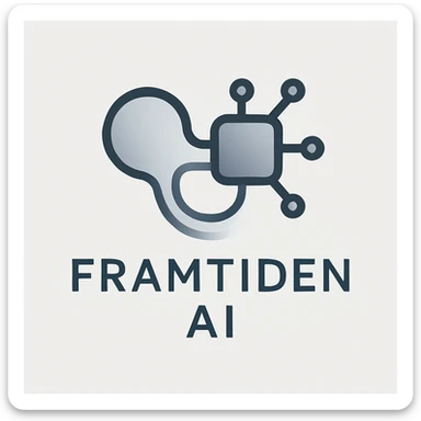 minimalist, modern logo for 'Framtiden AI', abstract AI motif, monochrome or gradient, professional look sticker