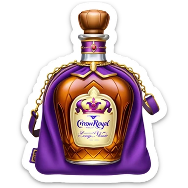 Crown Royal whisky bottle with purple bag sticker