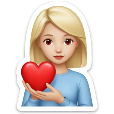 prayer girl blond hair red heart in her hands sticker