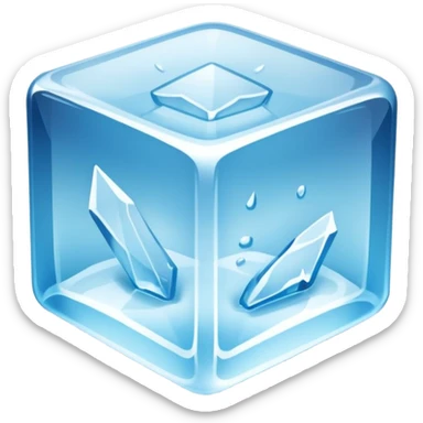 ice cube object icon, crystal clear ice, glossy, small frost details, 3D cartoon, soft shadow, mobile game icon style, centered, clean background, no text, no watermark sticker