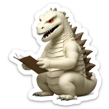 ivory colored paper godzilla taking a test sticker