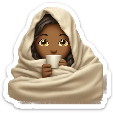 girl inside a blanket sipping coffee eyes closed sticker