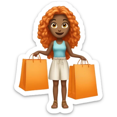 Tan girl with long orange hair wearing cute outfit holding shopping bags sticker