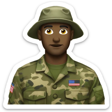 white man recon marine wearing camouflage paint and jungle fatigues with bush hat sticker