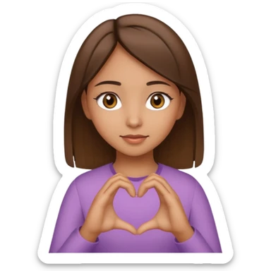 Girl with hazel eyes olive skin tone and brown straight hair making a heart with her hands  sticker