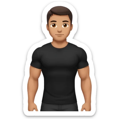 Generate a muscular guy wearing plane black t shirt sticker