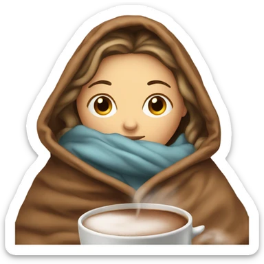 white woman inside a blanket sipping hot chocolate sticker