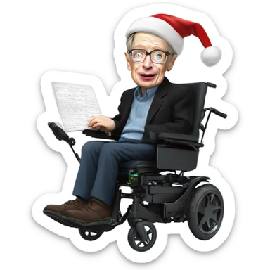Stephen hawking with a Christmas hat sticker