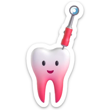 tooth with a small drill and dental mirror, representing root canal treatment sticker