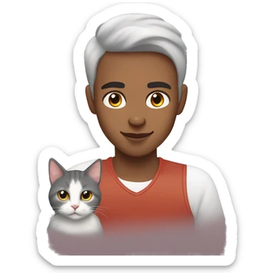 Moroccan young man with a chinchilla colored British short haired cat sticker