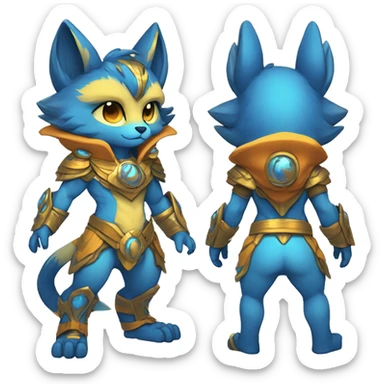 Anthro-Edgy-Cool-Blue-Yellow-Sand-Orange-Contrast-Colors-Fantasy-Fur-Sona-Chibi-Shiny-Fakémon-Hybrid full body sticker