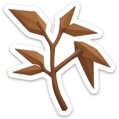 A stylized, angular branch-shaped object in a warm brown color lies flat against a white background. The branch features geometric lines and multiple points, resembling a minimalist design or artistic representation of a natural twig. sticker