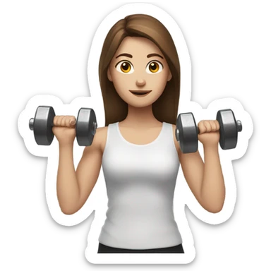White girl with brown hair holding dumbbells  sticker