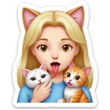 Girl licking cat sticker