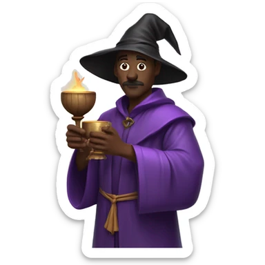 A man witch holding the goblet of love in one hand and in other a rod  which has leaves blooming out if it. The man is dressed a purple robe sticker
