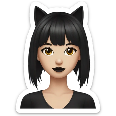 brunette goth girl with bangs and cat ears sticker
