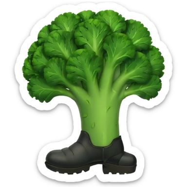 Broccoli wearing black trench boots  sticker