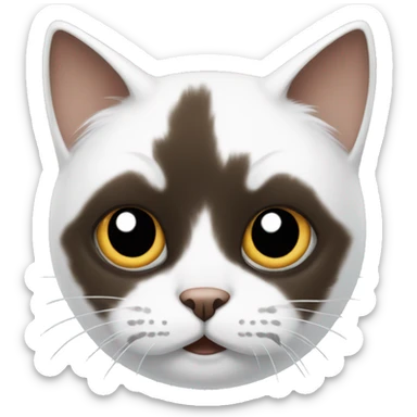 White cat with brown spot and black ear and nose sticker