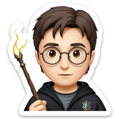 Harry Potter with glasses, lightning scar, and wand sticker