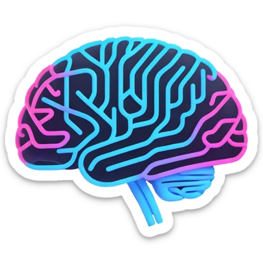 modern futuristic emoji for AI newsletter, digital brain with newsletter lines and neon highlights, minimalistic and high-tech sticker