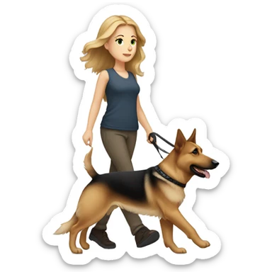 white girl with light brown hair walking a german shepherd dog  sticker