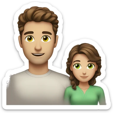 Man with brown hair and green eyes.   hugs woman with brown hair and brown eyes sticker
