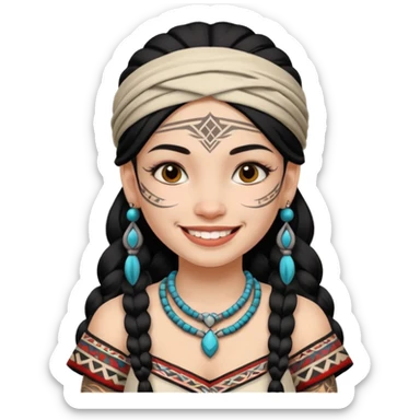tribal girl Tattooed, white skin, smile sticker