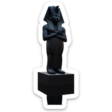 Osiris obsidian statue on granite 30 ton , massive size, sunlight behind, sunset colors, reflections on black stone polished clean perfect, photography angles sticker