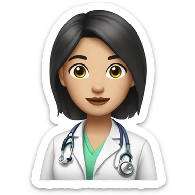 doctor, black hair, girl, white skin, straight hair, freckles, green-brown eyes, pink lips sticker