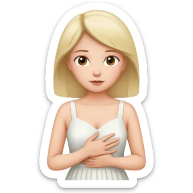 the woman holds one hand on her chest and the other on her stomach sticker