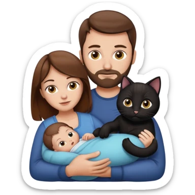 1 mom brown hair, 1 dad NO beard, 1 baby and 1 black cat sticker