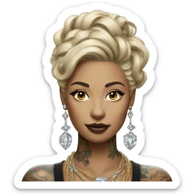 Hyper Realistic tattooed lady wearing expensive jewelry sticker