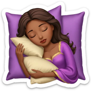sleeping beauty african american woman with dark brown hair with a silk pillow sticker